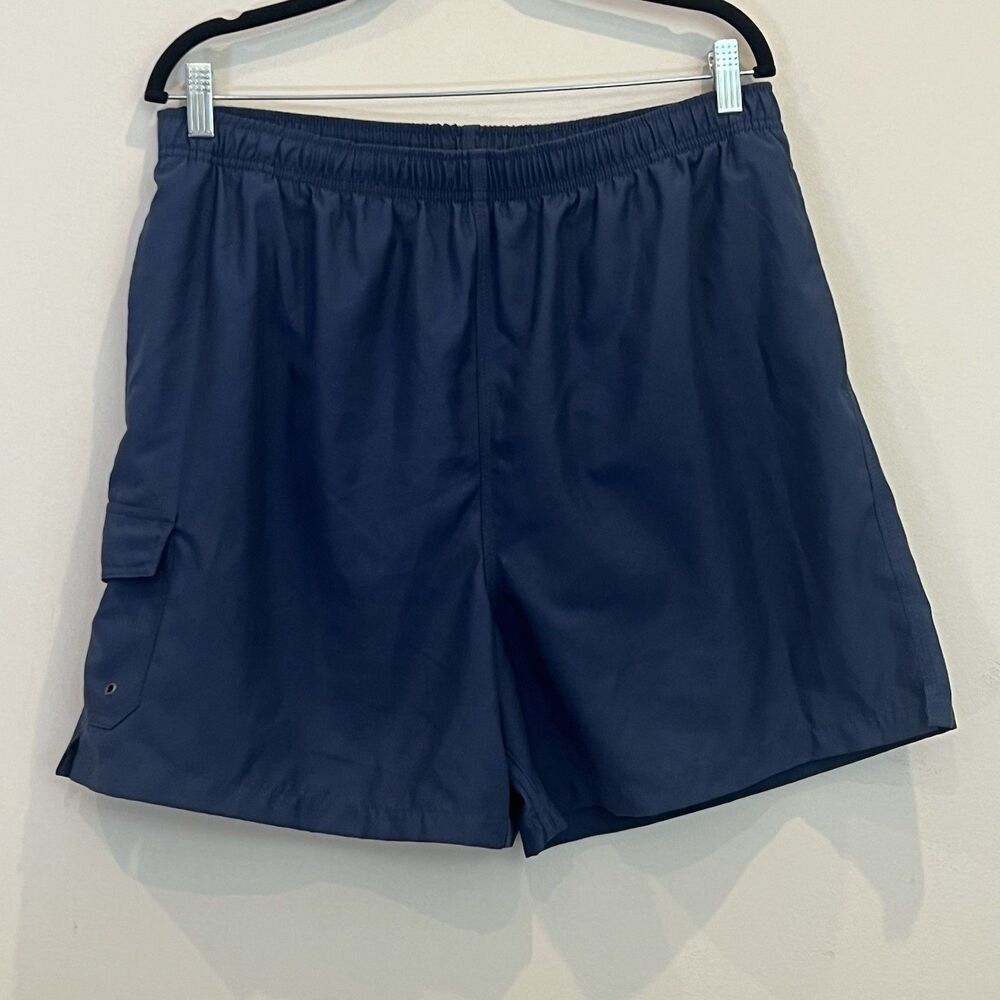 Islander Mens Swim Trunks Shorts Liner Brief Drawstring Pockets Solid Blue L